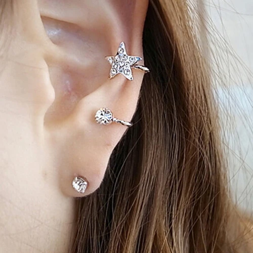 

1 Pc Women's Fashion Elegant Earring Rhinestone Ear Cuff Warp Clip Ear Stud 89HQ