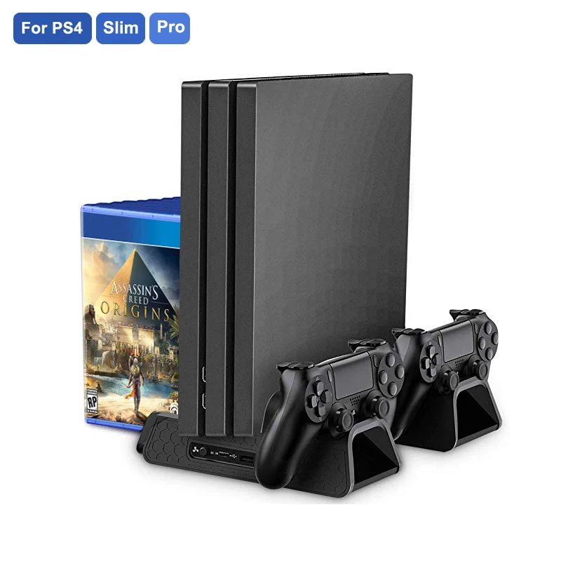 

For PS4/PS4 Slim/PS4 Pro Vertical Stand with Cooling Fan Dual Controller Charger Charging Station For SONY Playstation 4 Cooler