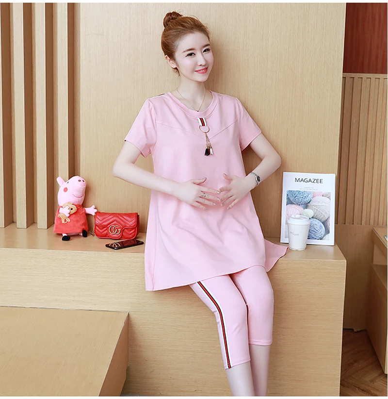 Костюм для беременных модные мамы комплекты для кормления грудью Для женщин Цвет ленты Женский свитер+ укороченные брюки для беременных