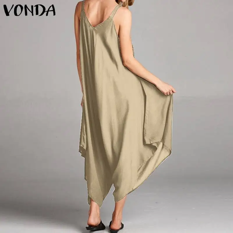 VONDA 2019 Повседневное Летний комбинезон женский комбинезон без рукавов Sexy бретелек Свободные Комбинезоны без спинки боди большой размер