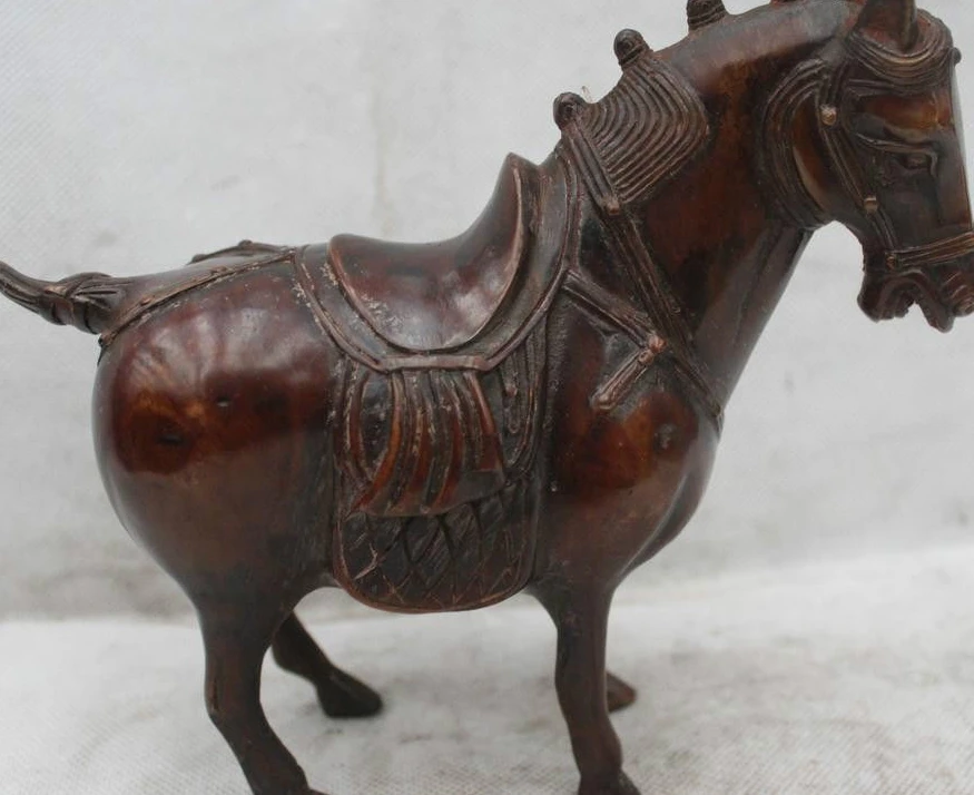

6" China Chinese Folk Fengshui Bronze success Stand Zodiac Year Horse Statue