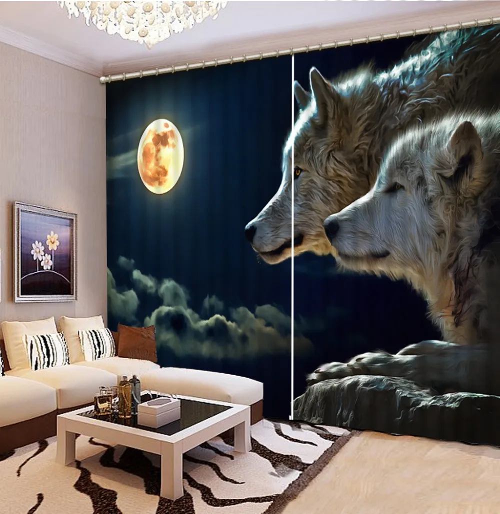 Personalizado 3d Lobo Lua Cortinas Cortinas Para Sala De Estar Personalizado 3d Lobo Lua Cortinas Cortinas Para Sala De Estar