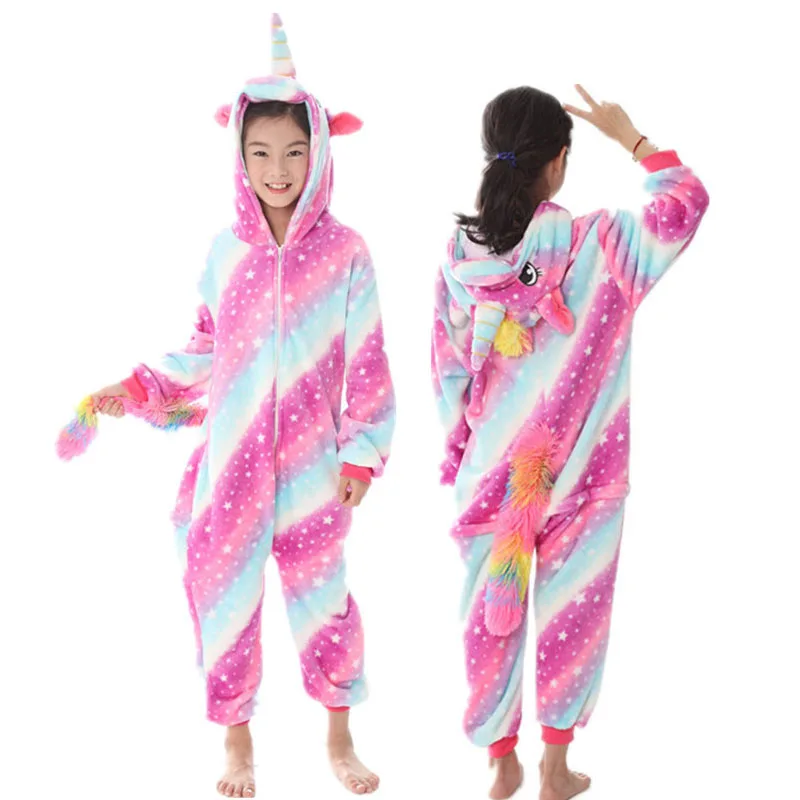 Kigurumi пижамы для детей девочек Единорог аниме панда Onesie детский костюм пижама для мальчиков комбинезон Единорог зимние пижамы для детей