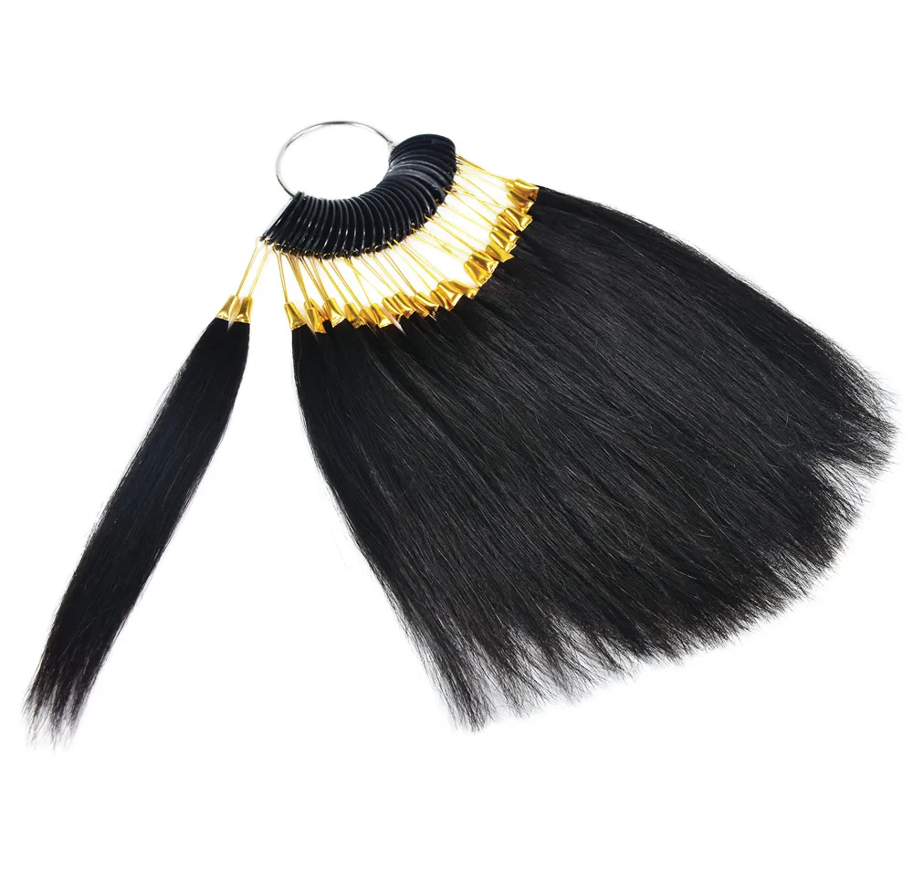 30pcs/set 100% Human Virgin Hair Color Rings Near Black Salon Hair Dyeing Sample Real Hair Extensions Can Be Dye And Color