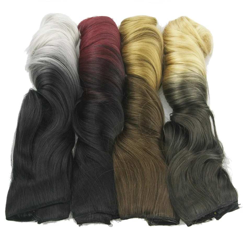 Soowee 24inch Long Curly Black to Gray Women Hair High Tempreture Synthetic Ombre Hair Piece Clip in Hair Extensions