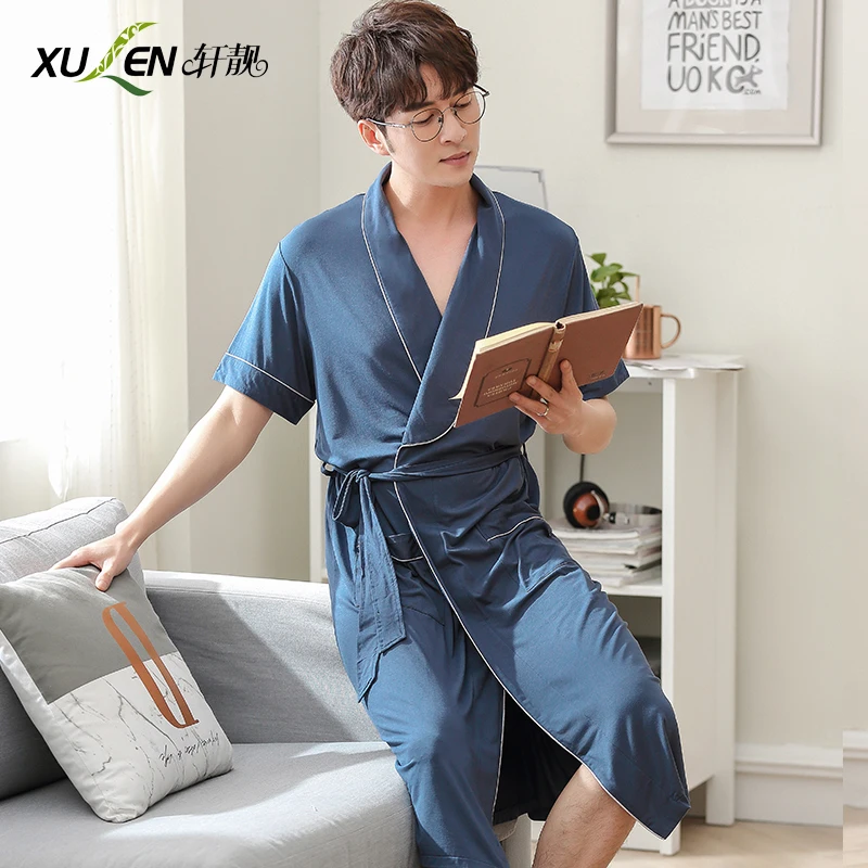 Männer nachtwäsche modal bad robe kimono bademantel sommer dressing kleid kurzarm schlaf und lounge männliche hause nacht tragen