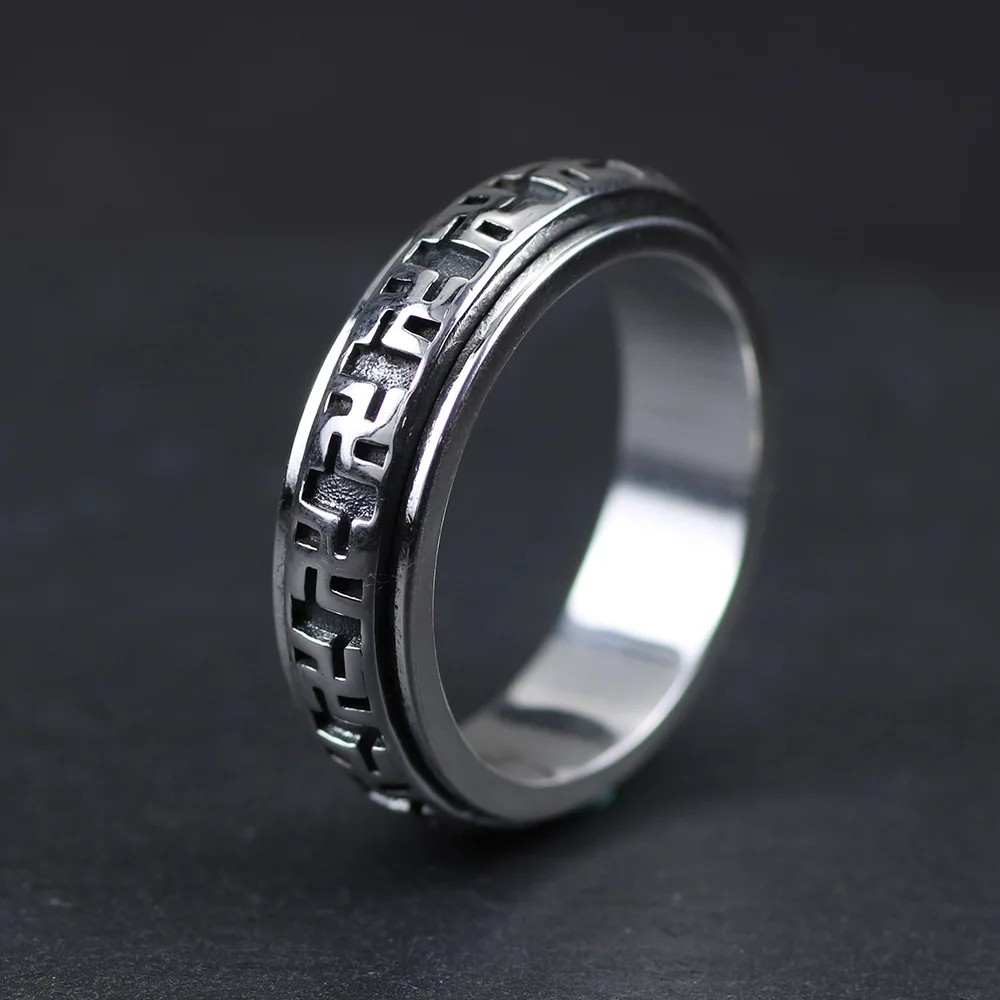 

Real Pure 925 Sterling Silver Rotatable Rings Om Mani Padme Hum For Women And Men Prayer 6mm Shurangama Mantra Buddhism Jewelry