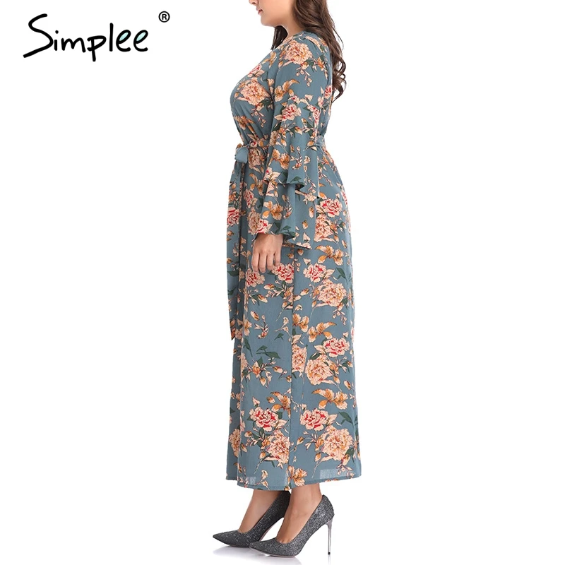 Simplee Boho Цветочный принт шифоновое платье плюс размер женские летние длинные