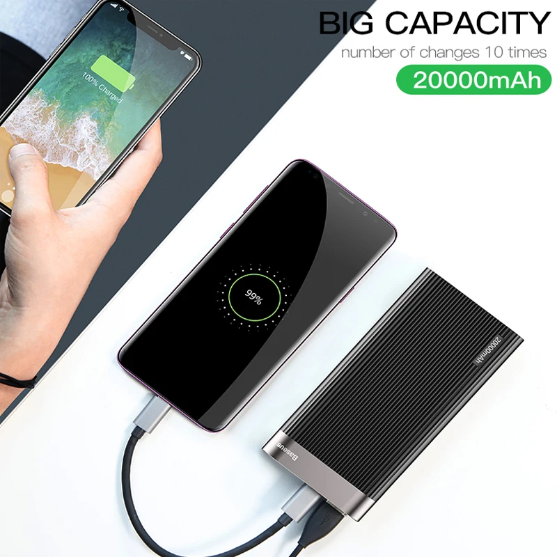 Baseus 20000mAh Quick Charge 3.0 Power Bank LED Display Dual USB Type C PD Fast Charging External Battery Pack Charger Powerbank