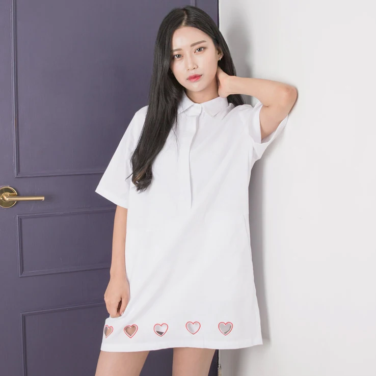 

2016 Summer College Wind Soft Hollow Heart Out Cute Solid Short Sleeve Female Dress