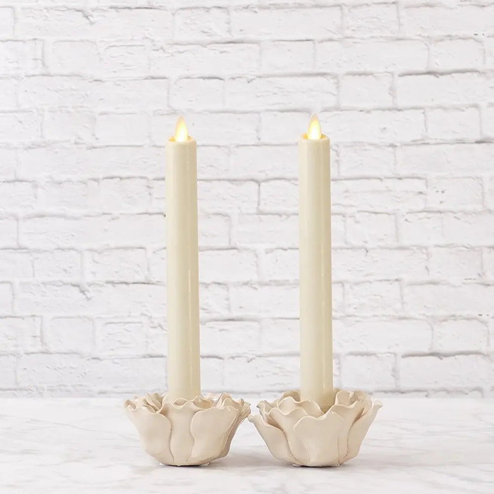 Ksperway 8/" Set of 2 Ivory Unscented Wax Flameless Moving Wick Taper Candles