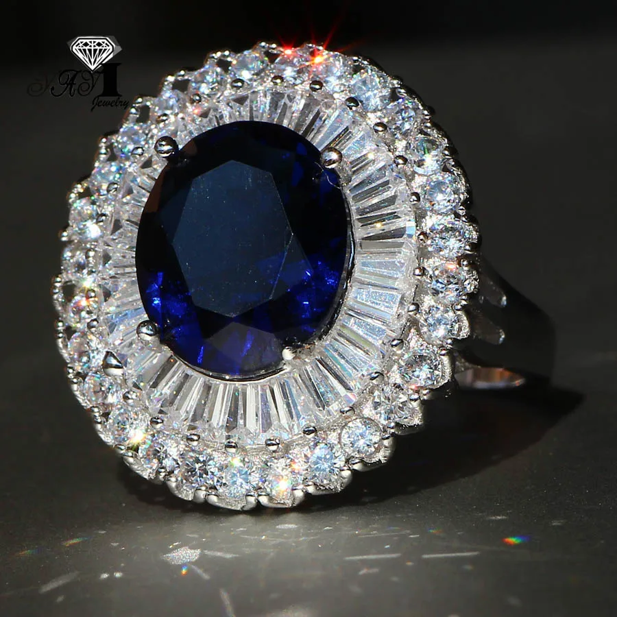Fashion Princess Cut 5.5CT Blue Sapphire Natural Zircon Silver Color Engagement wedding Party Rings-silver rings silver ring wedding rings