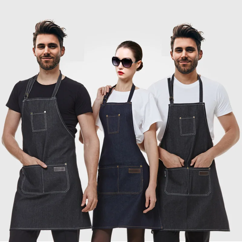 

New kitchen Denim work Apron unisex Adult for cooking apron Woman man Cowboy Antifouling Uniform Chef Cooking pinafore Tablier