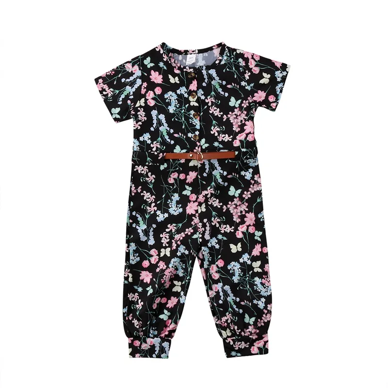 Детский комбинезон с цветочным принтом и короткими рукавами для маленьких девочек, комбинезон, брюки, комбинезон, комплект одежды Размер От 3 до 7 лет