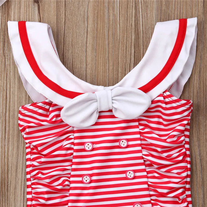 Бикини для маленьких девочек; купальный костюм в красную полоску для маленьких девочек; цельный пляжный купальник