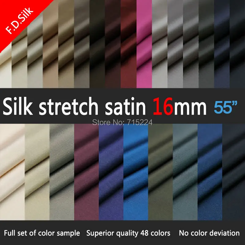 

6 yards/lot, 16MM Silk Stretch Satin fabric width 140cm (55'')