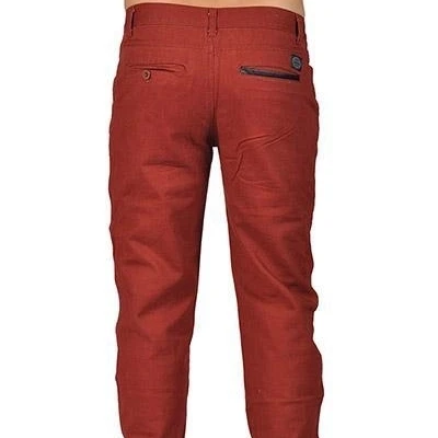 Men's Zip Fly Button Closure Casual Pants Maroon (2)