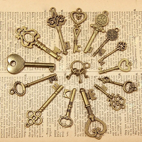 15 шт старинных бронзовых ключей сердце лук шаблон ожерелье кулон