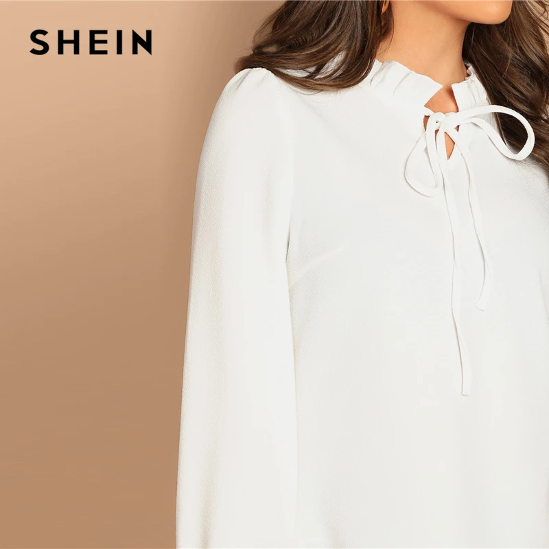 SHEIN Однотонная Нарядная Блузка С Длинным Рукавом, Элегантная Офисная Блуза С Оригинальным Воротником