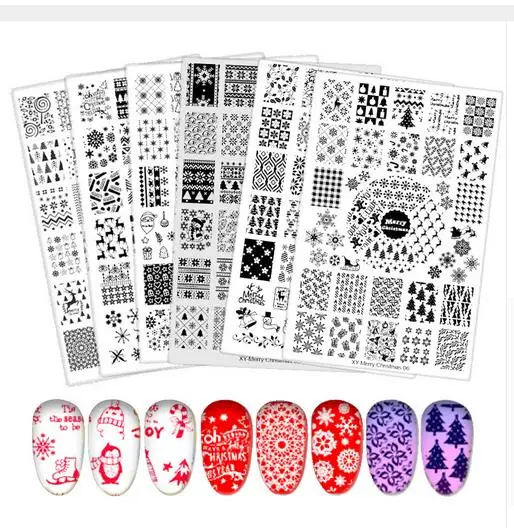

6Pcs Christmas Design Rectangle Nail Stamping Plate Lace Flower Nail Template Manicure Nial Art Stencil Stamping