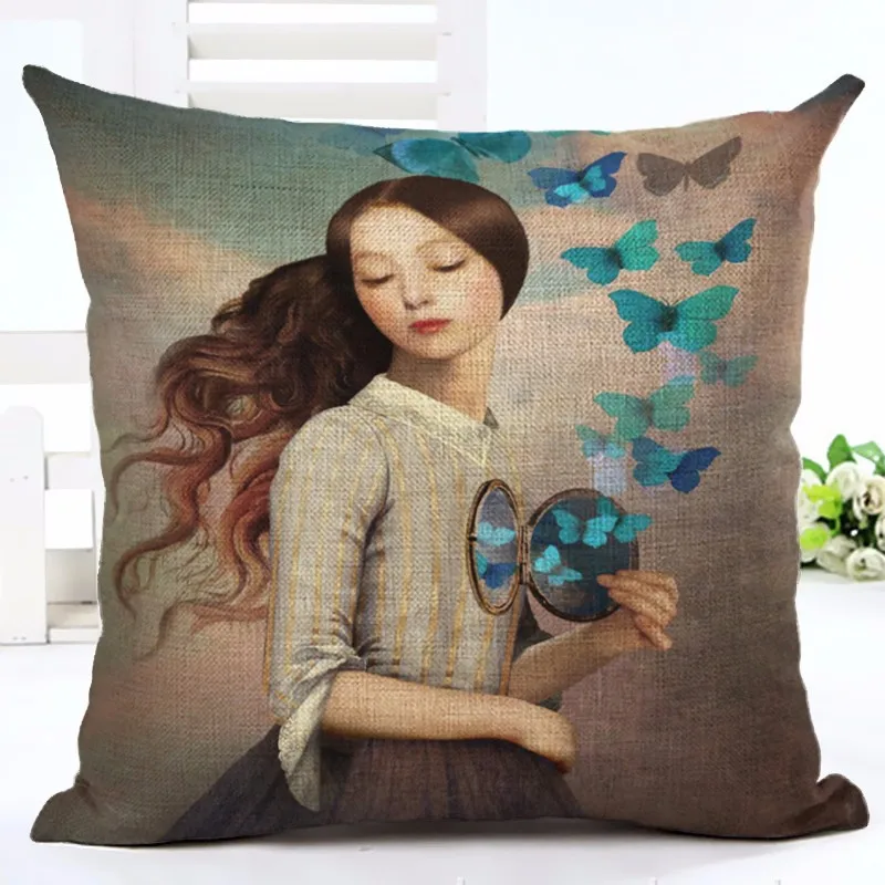 45x45 Высокое качество креативный Feashion стиль девушки и бабочки картина из 5 частей хлопок белье наволочки подушки для сиденья