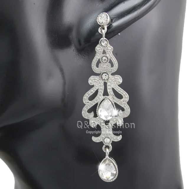 New Arrival Art Deco 20s 30s Fler Austria Crystal Bridal Silver New Arrival Art Deco 20s 30s Fler Austria Crystal Bridal Silver Dangle Wedding Earrings Jewelry 2018