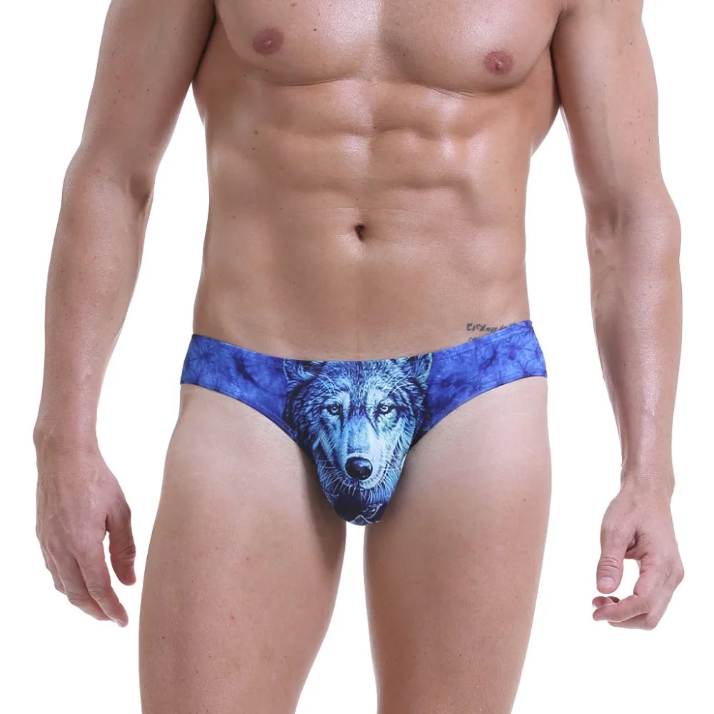 Mens Lingerie Boxer Shorts Briefs Underwear 3D Wolf Print Bulge Pouch Underpants