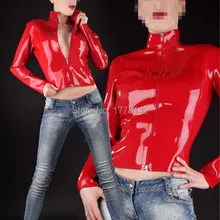 Латексный резиновый Топ для женщин с передней молнией сексуальные с длинными рукавами латексная рубашка плюс размер Горячая Распродажа s-xxl