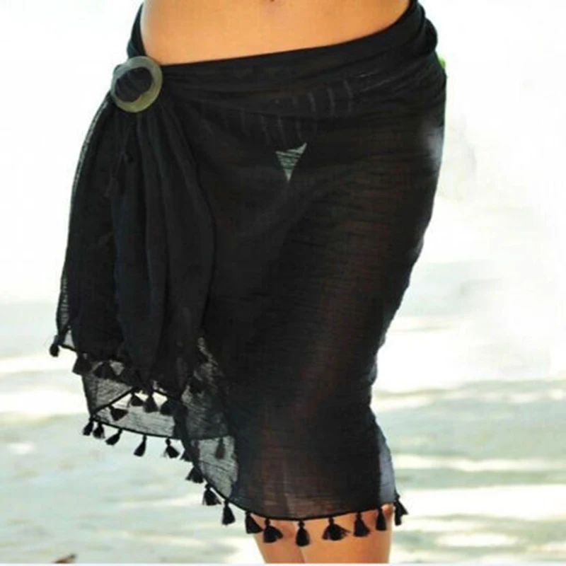 Сексуальный летний женский пляжный бикини накидка Купальная юбка-пояс пляжная одежда-саронг костюм косплей - Цвет: Черный