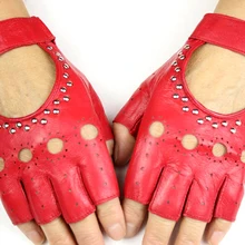 Женские кожаные перчатки на полпальца, модные стильные тонкие перчатки из овчины для спорта на открытом воздухе