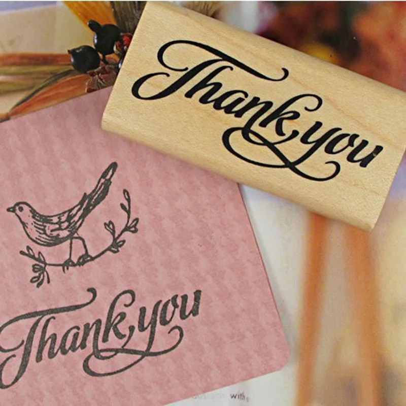 

2 Design Thank you Vintage Stamp For Scrapbooking Stationery DIY Vintage Wooden Rubber Stamp