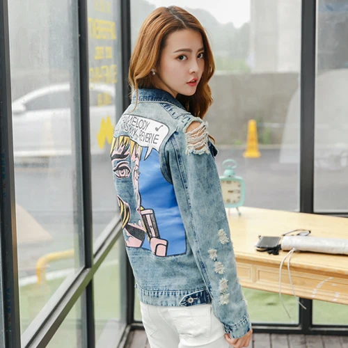 New arrival women's colored beauty print denim jacket Lady