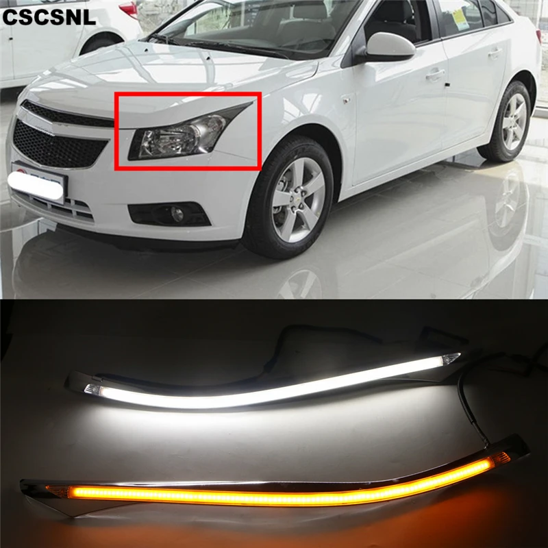 

CSCSNL 2PCS Car Headlight Eyebrow Decoration With Turn Signal For Chevrolet Cruze 2009 - 2014 12V LED DRL Daytime Running Light