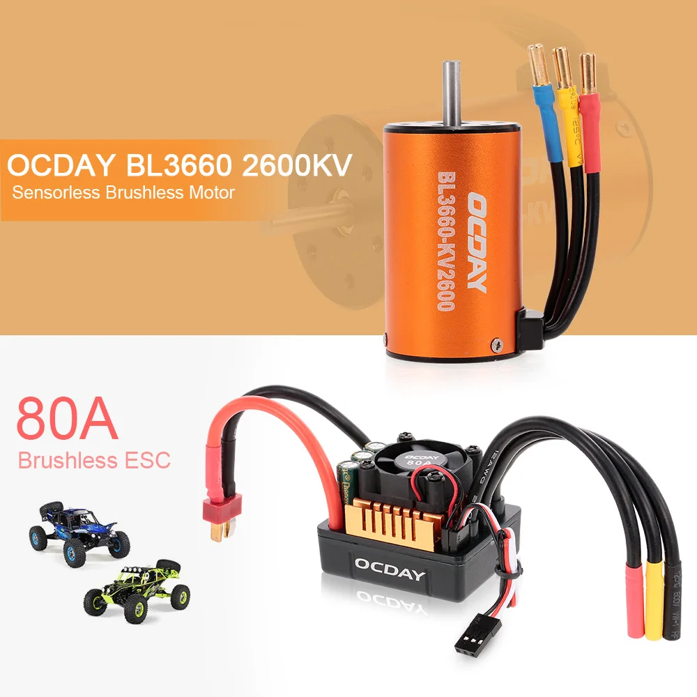 

BL3660 2600KV RC Car Sensorless Brushless Motor 80A ESC for 1:10 RC Crawler Traxxas Redcat HSP Cars Truck Parts