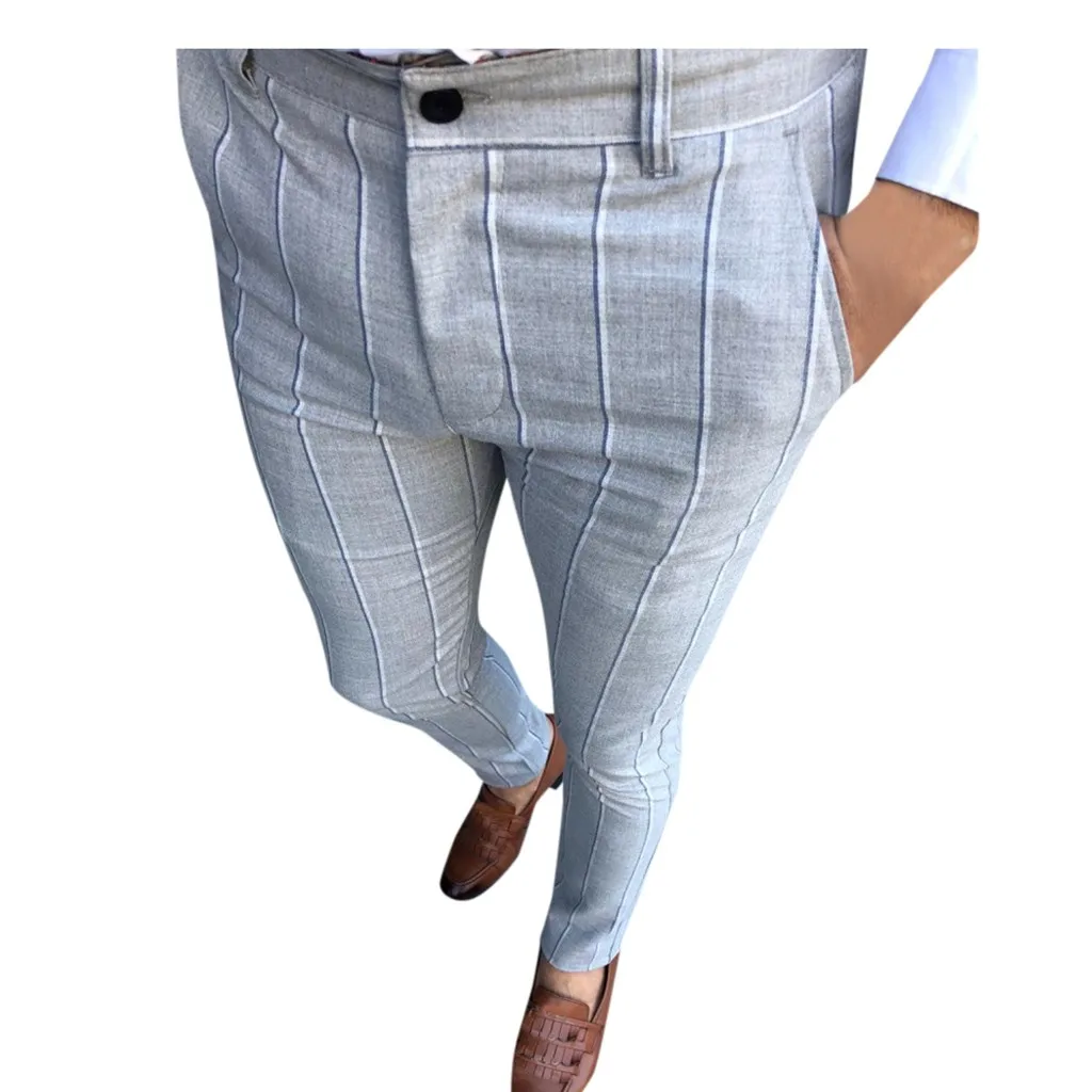 ISHOWTIENDA Новое поступление модные мужские повседневные деловые облегающие длинные брюки в полоску на молнии прямые поставки 20