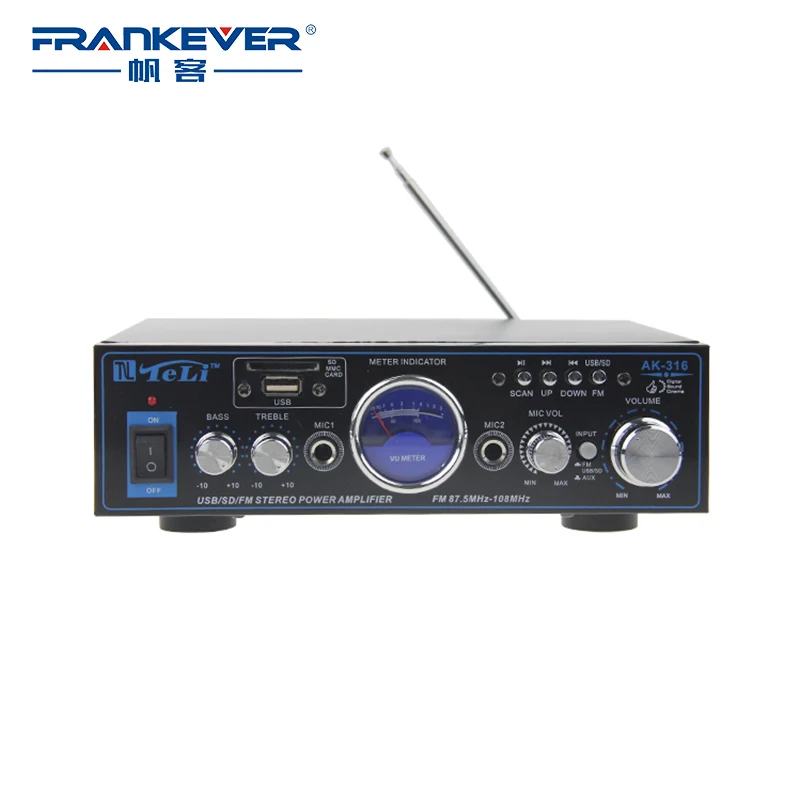 

FrankEver Stereo Karaoke Power Amplifiers Support SD USB Input AC220-240V/DC12V Amplifier Audio for Home Car AK-316
