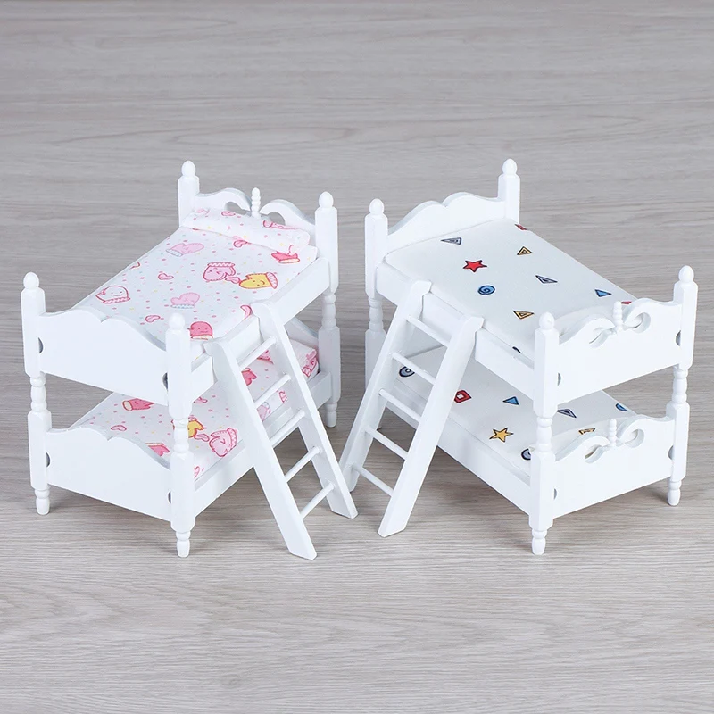 1:12 Handmade Toy House Children'S Play House Bedroom Bunk Bed Dolls Furniture Accessories Children
