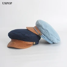 USPOP Новая женская кепка модные джинсовые кепки newsboy Мужские Винтажные моющиеся кепки с козырьком из искусственной кожи с козырьком Восьмиугольные шапки-береты