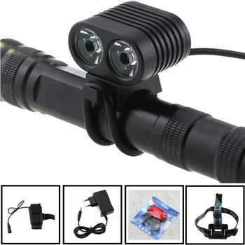 

Bicycle Front Light Accessories 2x Cree XM-L2 4000 lumens Cycling mountain Bike Helmet headlight + 18650 Battery Pack + Charger