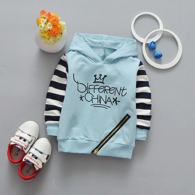 Spring Autumn Casual Long Sleeved Boys Letter Striped Roupas Bebe Baby infants Outwear Sweatshirts With Hooded coat S4650