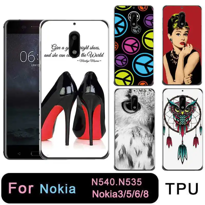 QMSWEI Soft TPU Phone Case For nokia3 nokia5 nokia6 nokia8 N540 N535 Clear Girl High heels Eagle Painted Cover Free shipping |