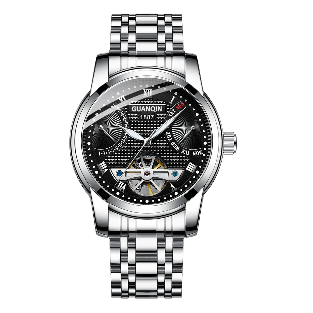 GUANQIN GH17002 автоматические мужские часы с автоматическим заводом механические часы Tourbillon Дата Неделя люксовый бренд Мужские часы ремешок для часов инструмент для фиксации