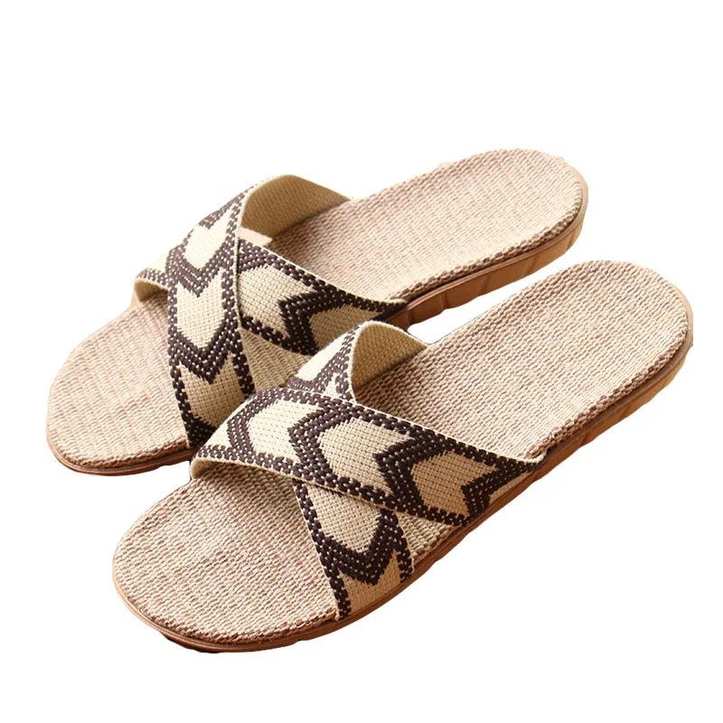 

2017 Hot New Summer Men Linen Slippers Brand Quality Flat Ribbon Non-Slip Indoor Flax Slides Home Sandals Man Ethnic Beach Shoe