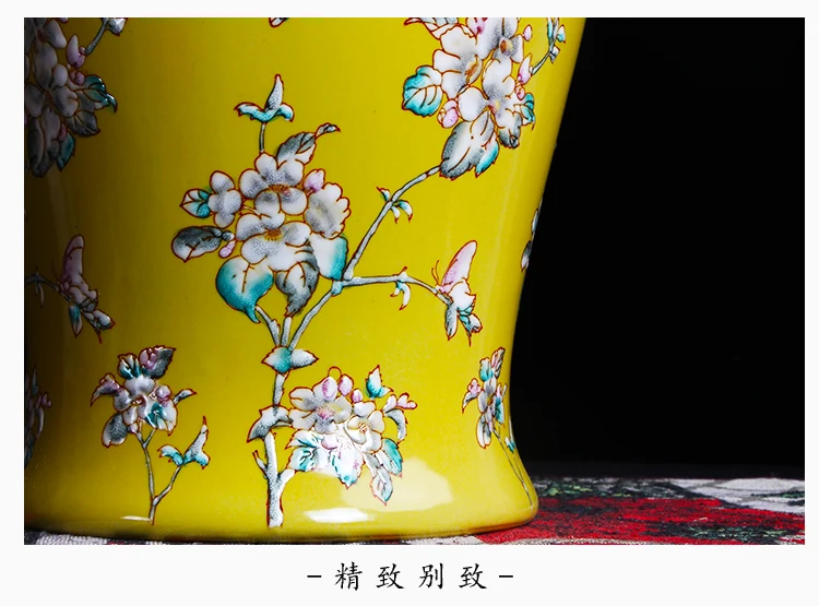 Yellow Jingdezhen hand made temple jar vase ceramic porcelain ginger jar chinese ceramic jar butterfly decoration   (4)