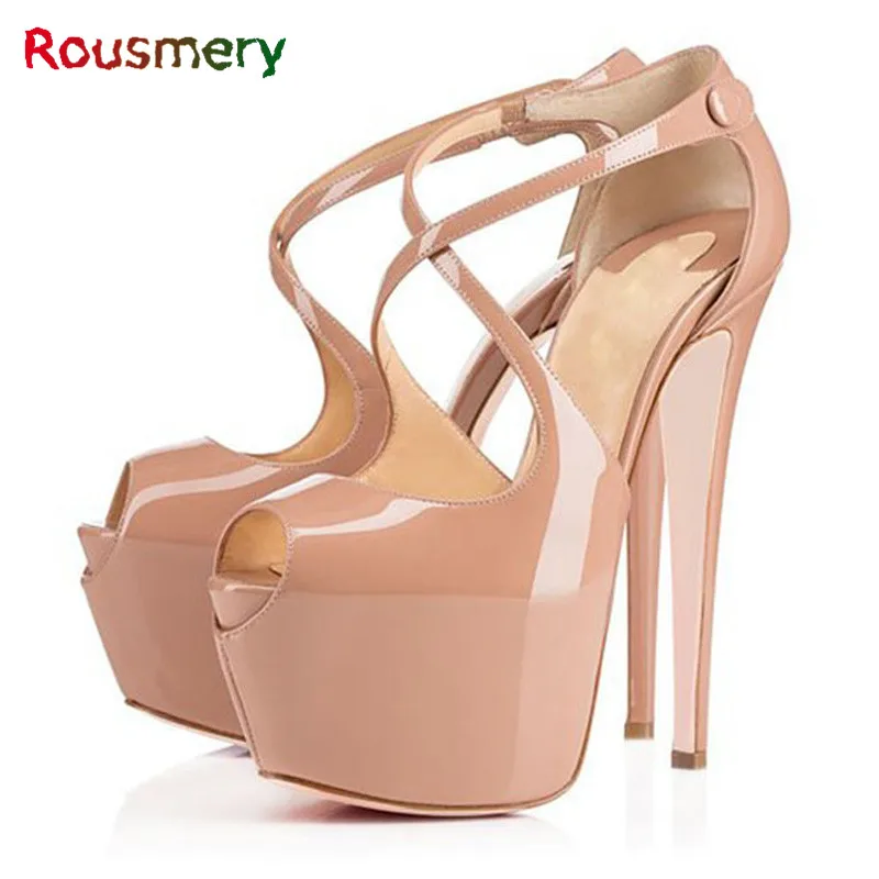 Classic Fashion Super Thin High Heels Woman Sandals Summer Plus Size Cross-tied Hook Loop Zapatos Mujer Tacon Attractive Shoes