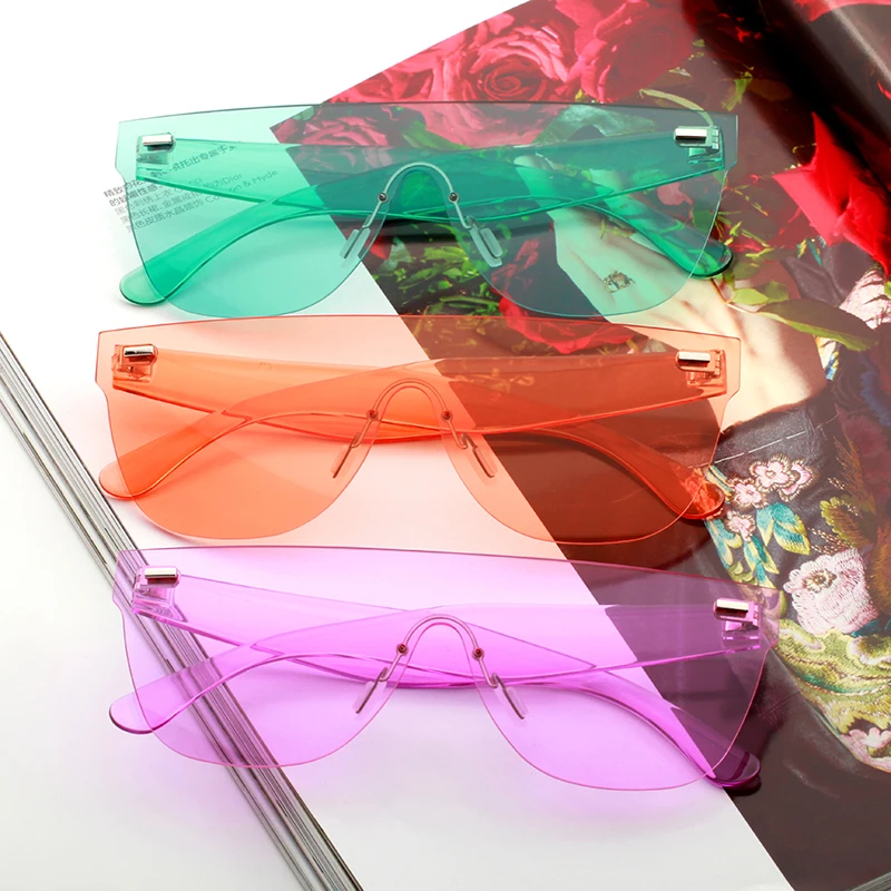 

retro rimless sunglasses women 2018 ladies fashion shades black yellow red large frameless sun glasses oculos de sol feminino