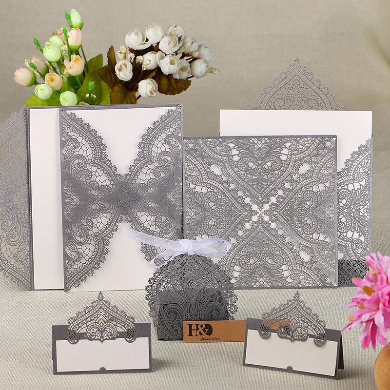 

H&D 48PC/lot Laser Wedding Invitation Party Table Name Place Cards Candy Boxes Home Wedding Party Invitation Card(Crown)