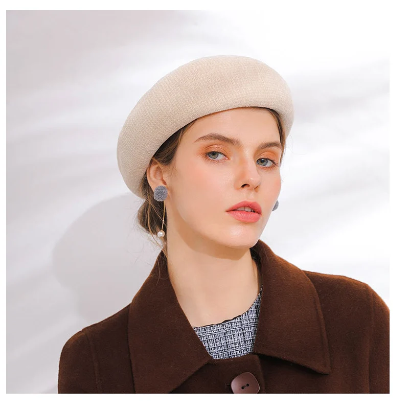 

Women Girls Hat Beret Wool Cotton Cap winter Autumn Solid Color New Womens Hats Caps black white gray