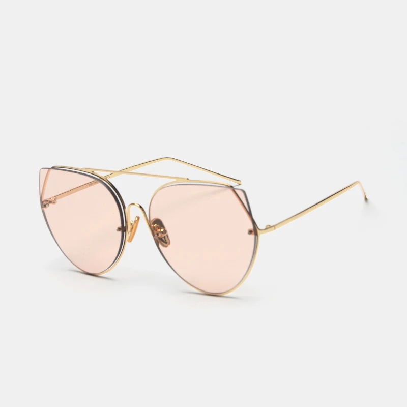 Королевские женские солнцезащитные очки кошачий глаз, фирменный дизайн, солнцезащитные очки для женщин, двойной мост, высокое качество, Oculos de sol UV400 SS523 - Цвет линз: C3-Gold-Coffee