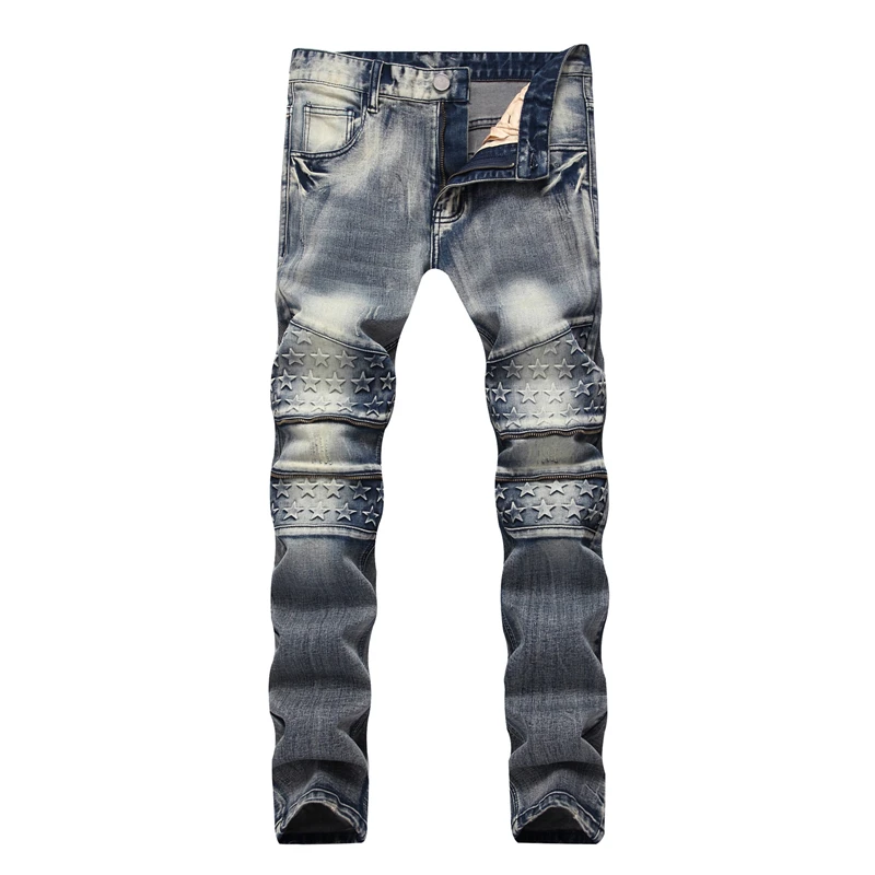 Модные мужские ретро джинсы с заплатками в стиле хип-хоп, байкерские джинсы на молнии с дырками, мужские свободные обтягивающие рваные джинсы, мужские джинсы